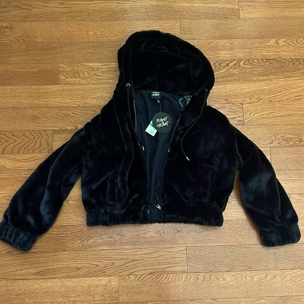 Planet Heart Black Faux Fur Jacket